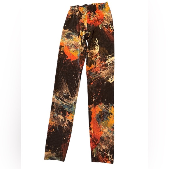 Fashion Nova Black Orange Mesh Abstract Paint Splatter Leggings Women Size L - Picture 1 of 7